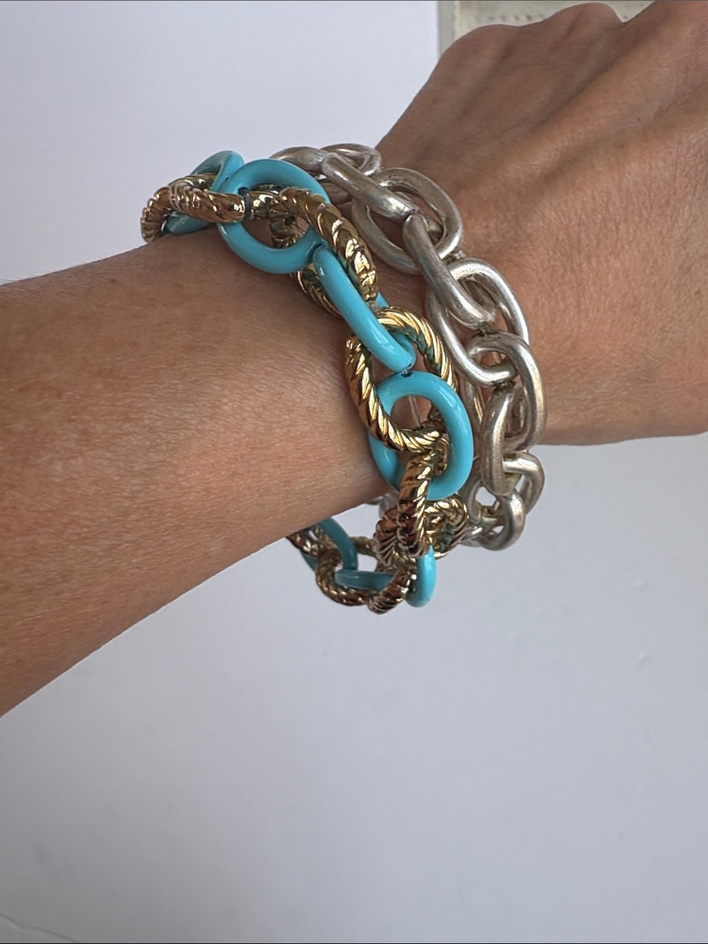 Turquoise and gold and silver link metal stretch  chain bracelets (2)